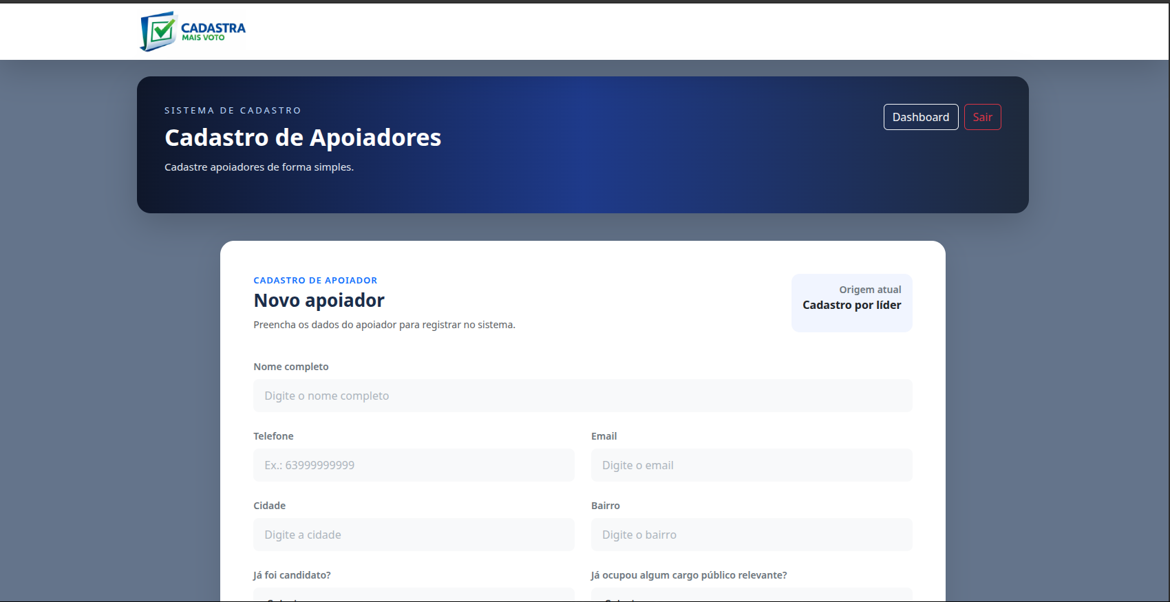 Screenshot of Political Registration & Campaign Management Platform